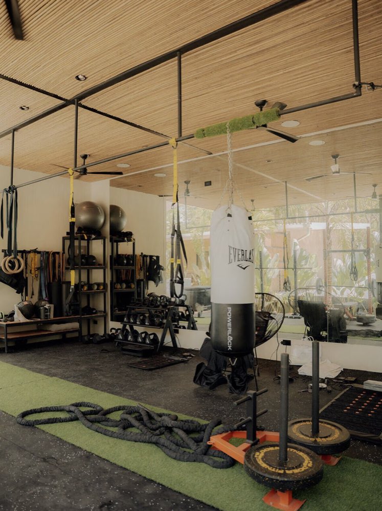 Free weights, rings, battle ropes and a sled in the gym at re:center, Santa Teresa, Costa Rica