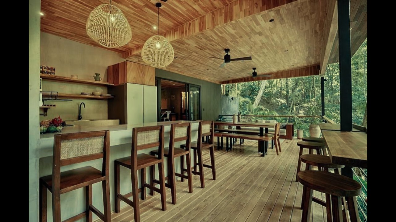 The open-air kitchen and dining room at re:center, Santa Teresa, Costa Rica